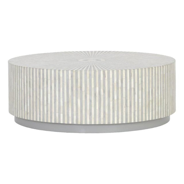 Bone Inlay Round Coffee Table for Home Centre Table Strip Pattern and Gray Base by Hansa Handicraft
