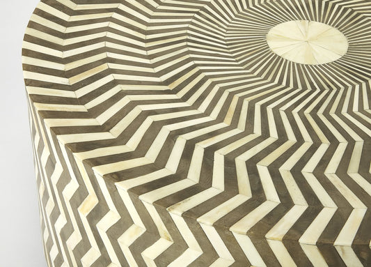 Bone Inlay Round Coffee Table for Home Centre Table Chevron Stripe Pattern black Base by Hansa Handicraft - Hansa Handicraft