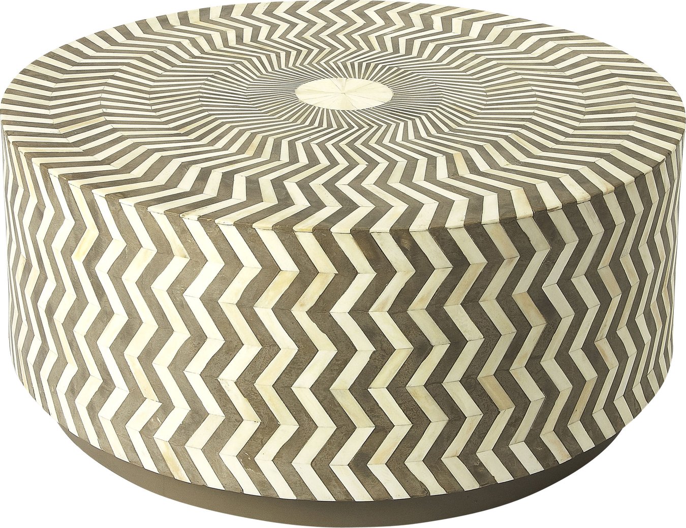 Bone Inlay Round Coffee Table for Home Centre Table Chevron Stripe Pattern black Base by Hansa Handicraft - Hansa Handicraft