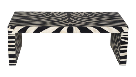Bone Inlay Serengeti Design Waterfall Coffee Table Black and White, Bone Inlay Serengeti Design Waterfall Center Table, Bone Inlay Table - Hansa Handicraft