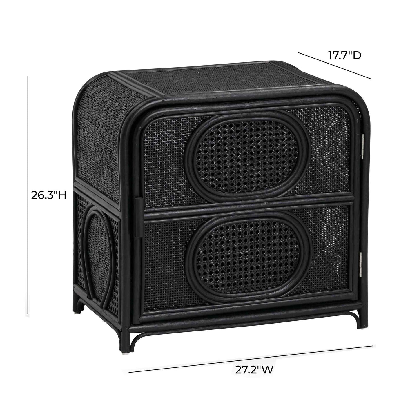 ELLA (BED)SIDE TABLE | RATTAN +CANE | 2-SHELF | BLACK