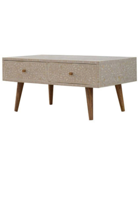 Bone Inlay Wooden Furniture Coffee Table for Home, Floral Design Kitchen Table "personalized" - Hansa Handicraft