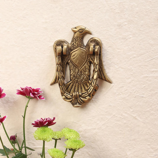 Brass Vintage Eagle Bird Door Knocker Home Decor Doorbell Ring Gift, 5" 0.88 lbs - Hansa Handicraft
