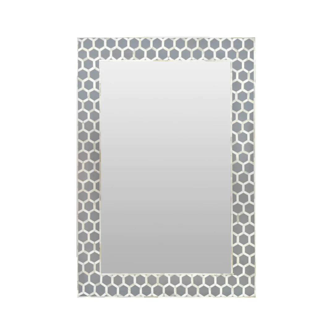 Bone Inlay Mirror Frame Handmade Decor Floral Design Wood Frame Entryway, Hallway, Living Room, Closet Mirror - Hansa Handicraft