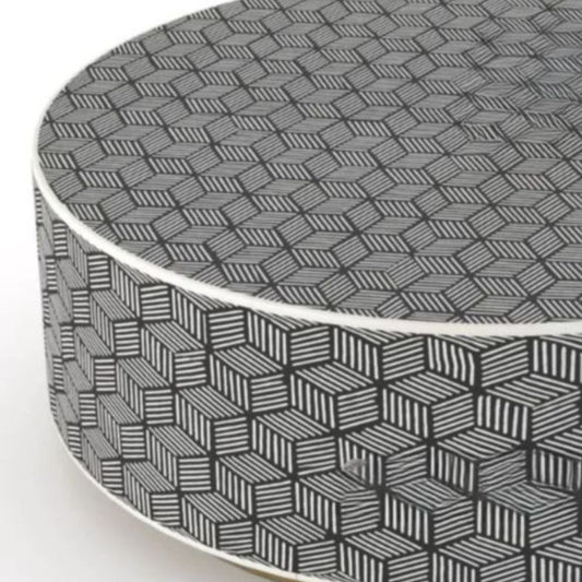 Bone Inlay Round Coffee Table for Home Centre Table Geometric Cube Pattern by Hansa Handicraft - Hansa Handicraft