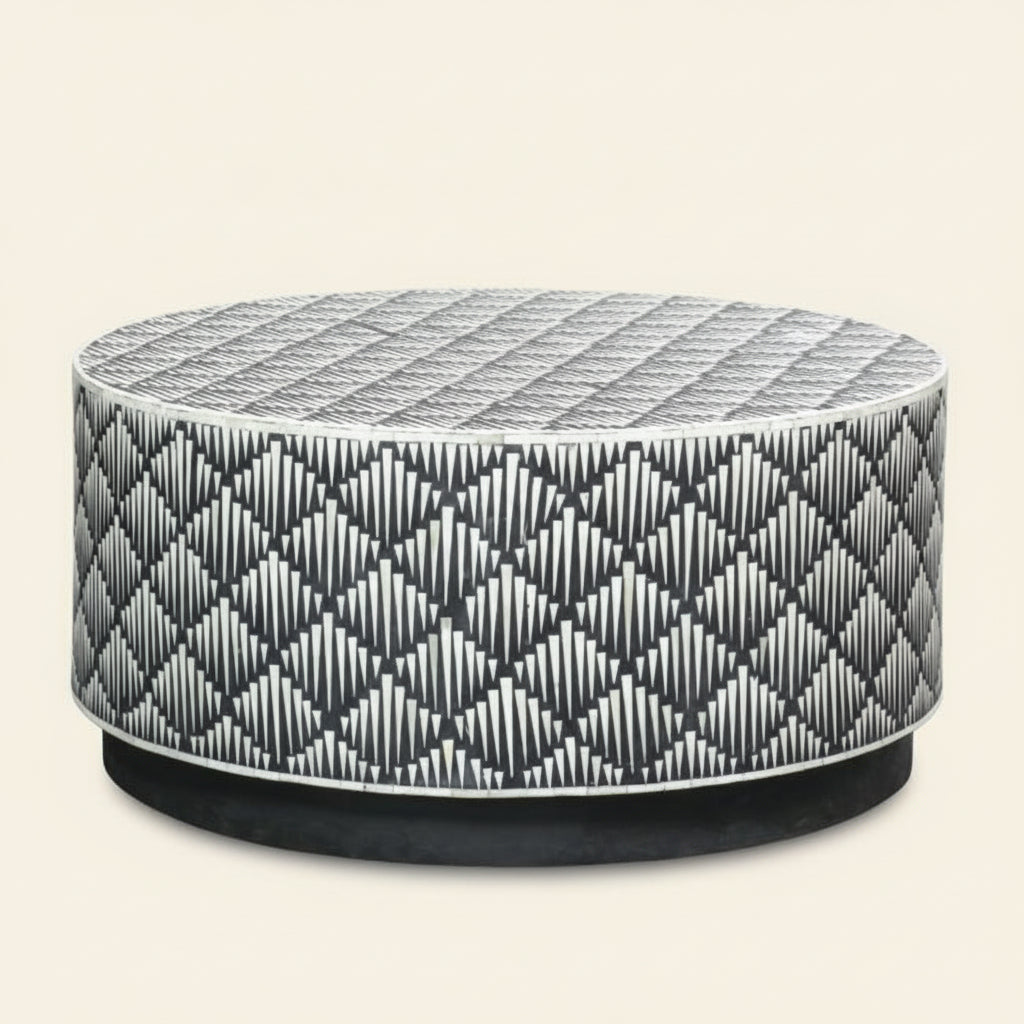 Bone Inlay Round Coffee Table for Home Centre Table Modern Pattern by Hansa Handicraft - Hansa Handicraft