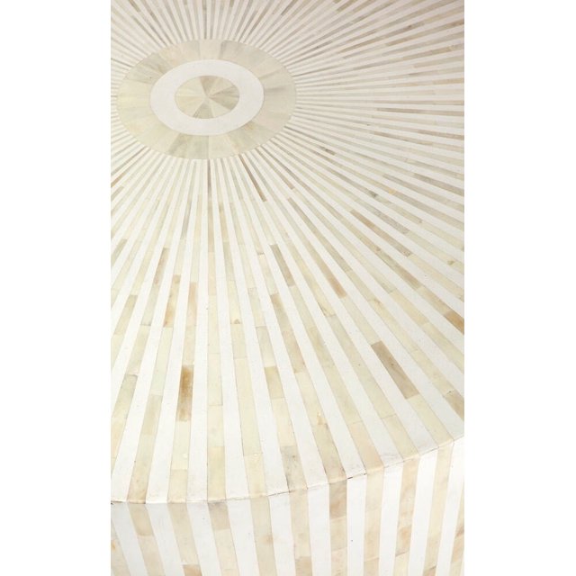Bone Inlay Round Coffee Table, Home Centre Table Stripe Pattern Golden Brass Base by Hansa Handicraft - Hansa Handicraft