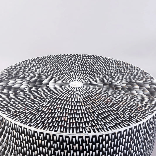 Bone Inlay Round Coffee Table for Home Centre Table Steel Geometric Pattern by Hansa Handicraft - Hansa Handicraft