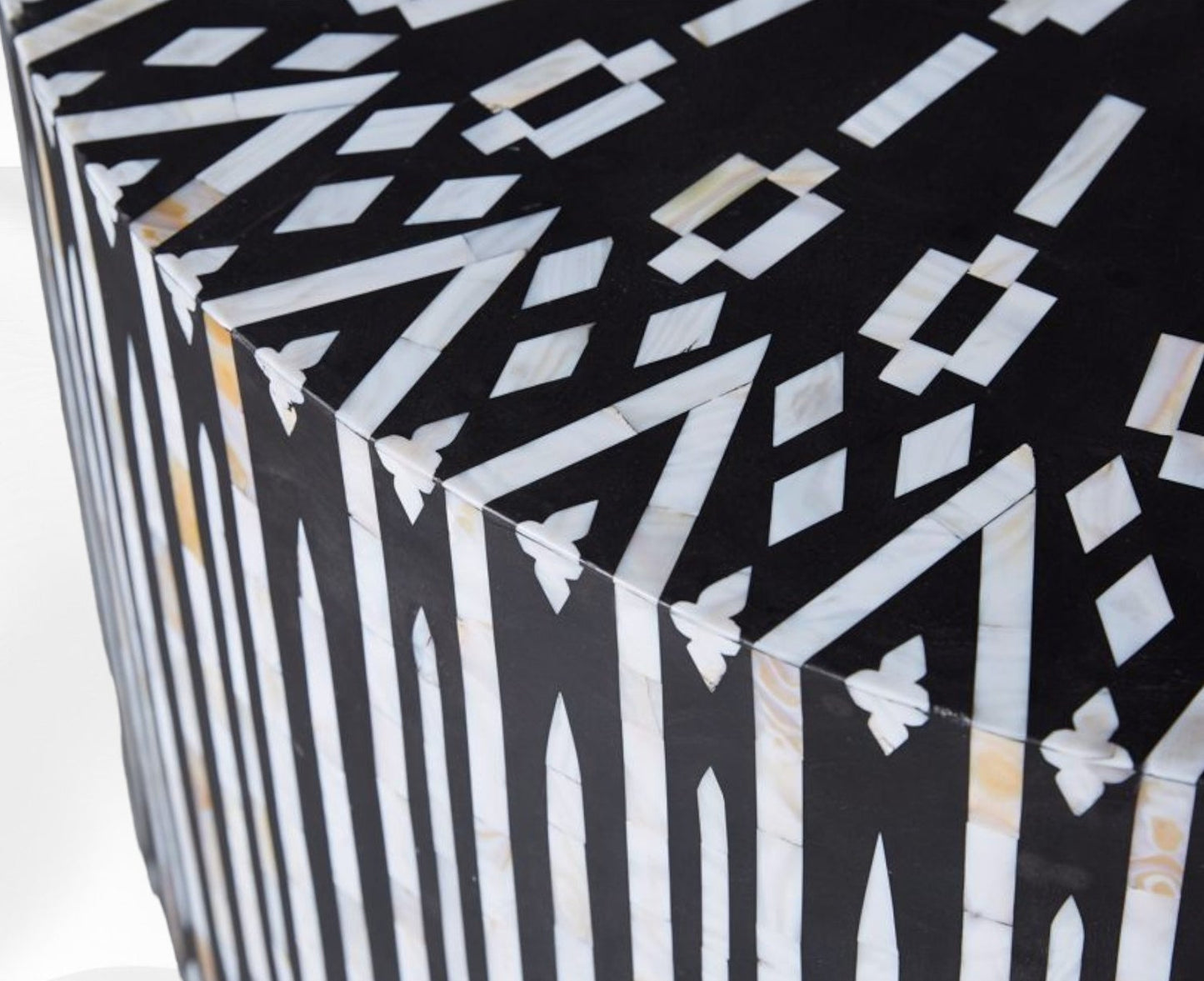 Mother of Pearl Inlay Kalmin Round Coffee Table for Home Centre Table Strip x Floral Pattern by Hansa Handicraft