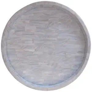 Hansa Handmade Round Mother of Pearl Inlay Serving Tray Floral Pattern Decorative Platter