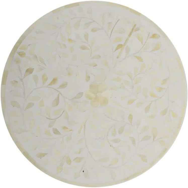 Bone Inlay End Table Handmade Decorative Accent Table with Intricate Floral Pattern Boho Indian Side Table for Living Room, Bedroom or Entryway