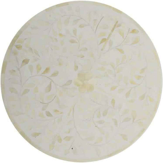 Bone Inlay End Table Handmade Decorative Accent Table with Intricate Floral Pattern Boho Indian Side Table for Living Room, Bedroom or Entryway