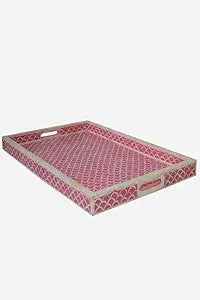 Hansa Handmade Bone Inlay Serving Tray Rectangle Tray Geometrical Pattern Decorative Platter Basket Tray for Ottoman