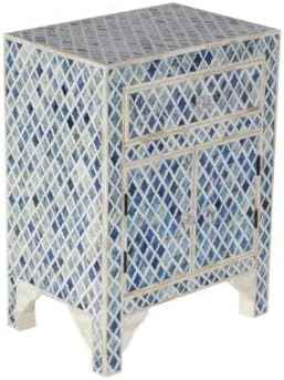Bone Inlay Bedside Table Handcrafted Nightstand with Decorative Inlay Design Stylish Accent Furniture for Bedroom or Living Room