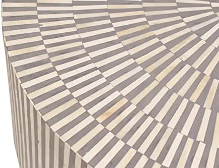 Bone Inlay Round Coffee Table, Home Centre Table Stripe Pattern Golden Brass Base by Hansa Handicraft - Hansa Handicraft