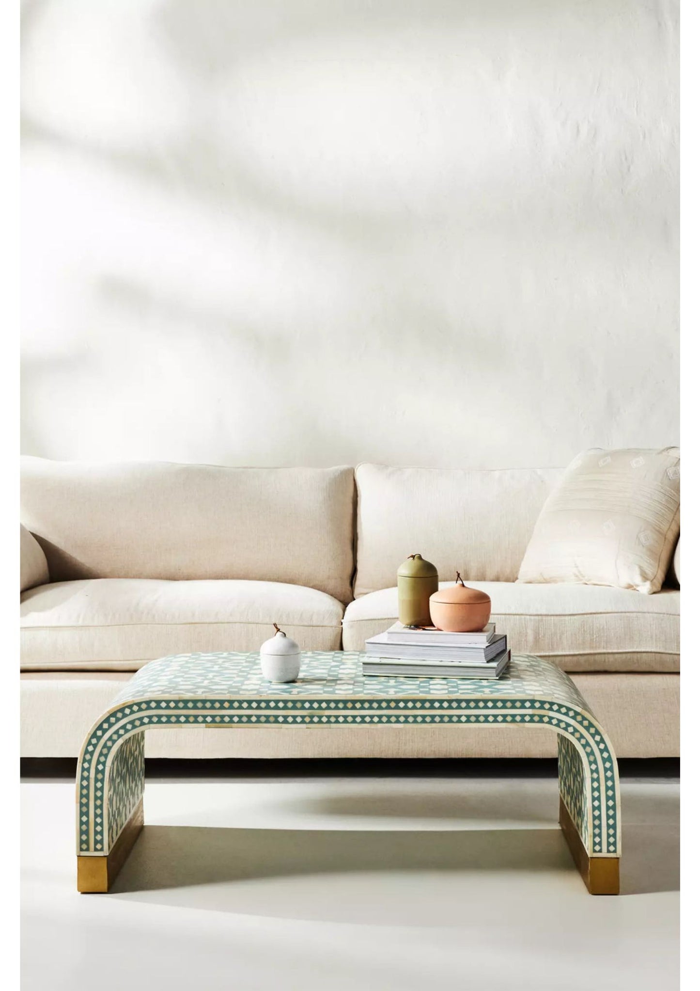 Bone Inlay Moroccan Design Waterfall Coffee Table Green, Bone Inlay Moroccan Design Waterfall Center Table Green, Bone Inlay Table.