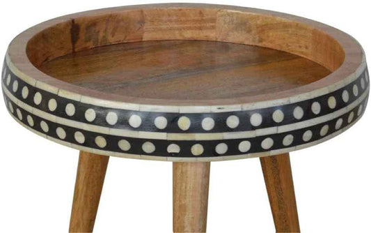 Bone Inlay End Table Handmade Decorative Side Table with Intricate Design Indian Artisan Accent Furniture for Living Room, Bedroom or Hallway Boho & Vintage Style Décor