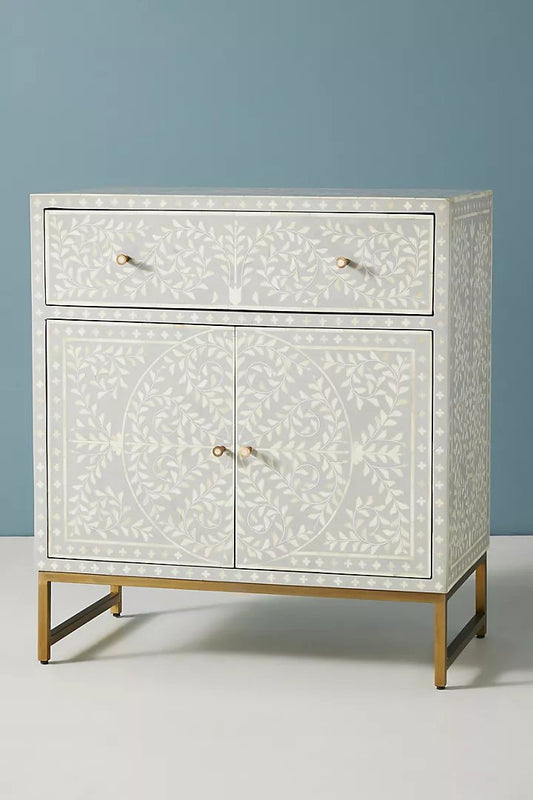 Bone Inlay Floral Design Sideboard | Scroll Vine Inlay Entryway Cabinet - Hansa Handicraft