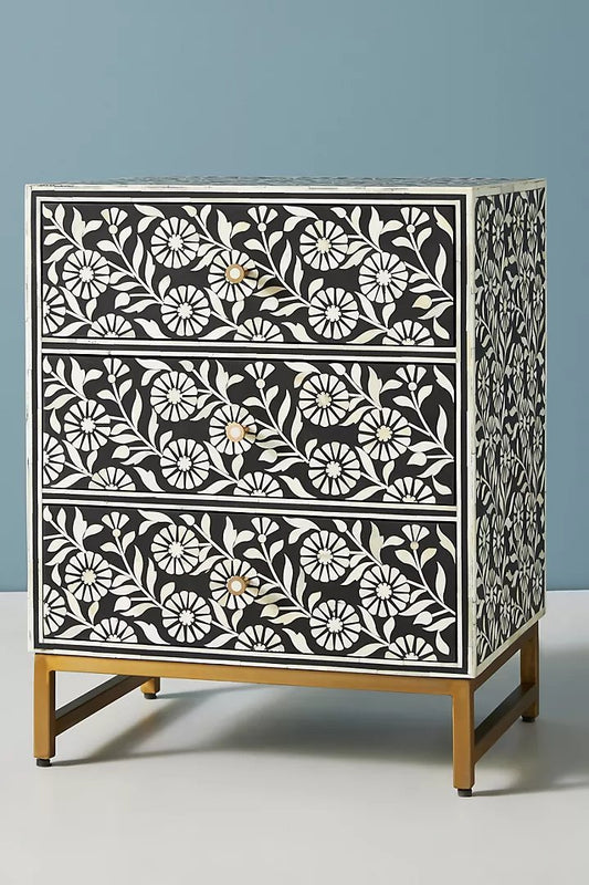 Bone Inlay Bedside Table | Lalita Inlay Nightstand - Hansa Handicraft