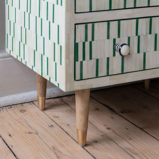 Bone Inlay Bedside Table with 2 Drawers Handcrafted Nightstand with Storage for Bedroom or Living Room Décor