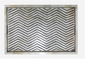 Hansa Handmade Bone Inlay Serving Tray Rectangle Tray Geometrical Pattern Decorative Platter Basket Tray for Ottoman