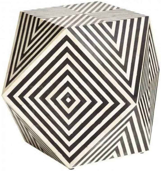 Bone Inlay End Table Handmade Decorative Side Table with Inlay Design Indian Accent Furniture for Bedroom, Living Room or Entryway Décor