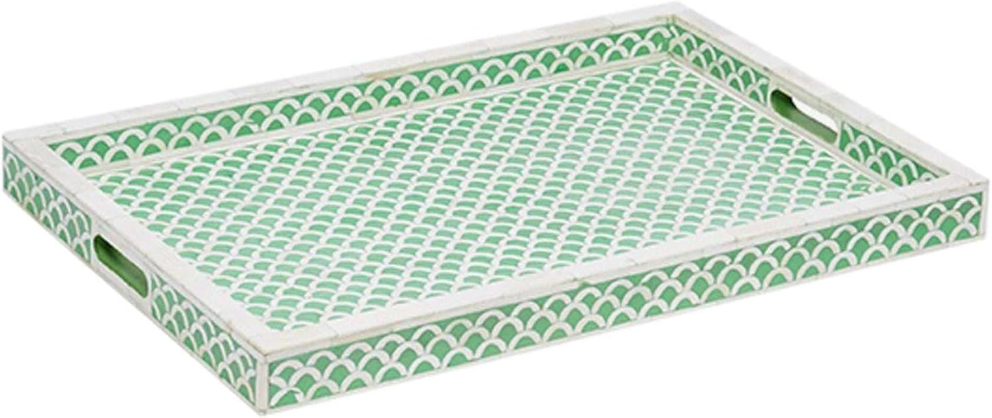 Hansa Handmade Bone Inlay Serving Tray Rectangle Tray Geometrical Pattern Decorative Platter Basket Tray for Ottoman