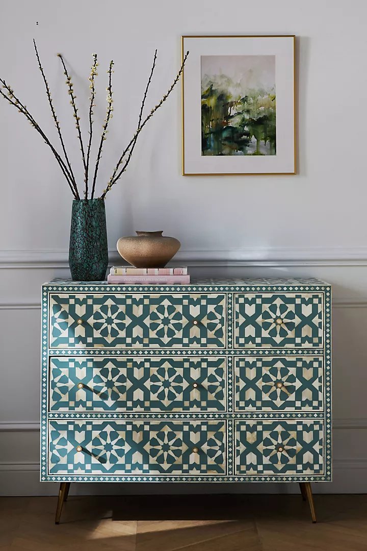 Bone Inlay Moroccan Design | Inlay Six-Drawer Dresser| Chest of 6 Drawers