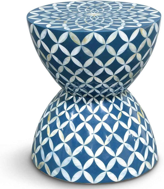 Bone Inlay End Table Handmade Floral Star Pattern Side Table Indian Artisan Accent Furniture for Living Room, Bedroom, or Entryway Boho Chic Home Décor