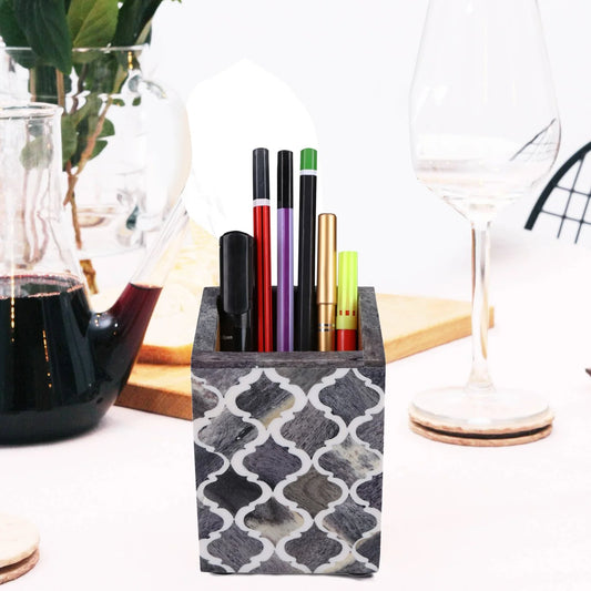 Handmade Bone Inlay Moroccan Pattern Pen & Pencil Holder Caddy Desk Cup, Penholder for Desk Pen Holder Unique Pencil Holder for Desk Modern - Hansa Handicraft