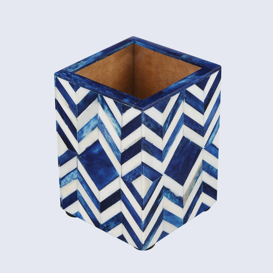 Handmade Bone Inlay Moroccan Chevron Pattern Pen & Pencil Holder Caddy Desk Cup, Penholder for Desk Pen Holder Unique Pencil Holder for Desk Modern - Hansa Handicraft