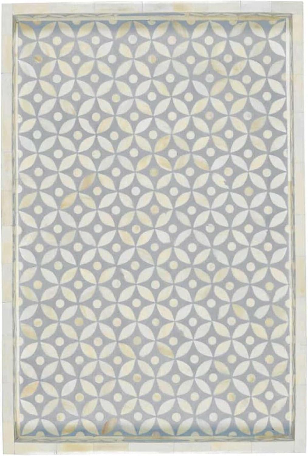 Hansa Handmade Bone Inlay Serving Tray Rectangle Tray Geometrical Pattern Decorative Platter Basket Tray for Ottoman