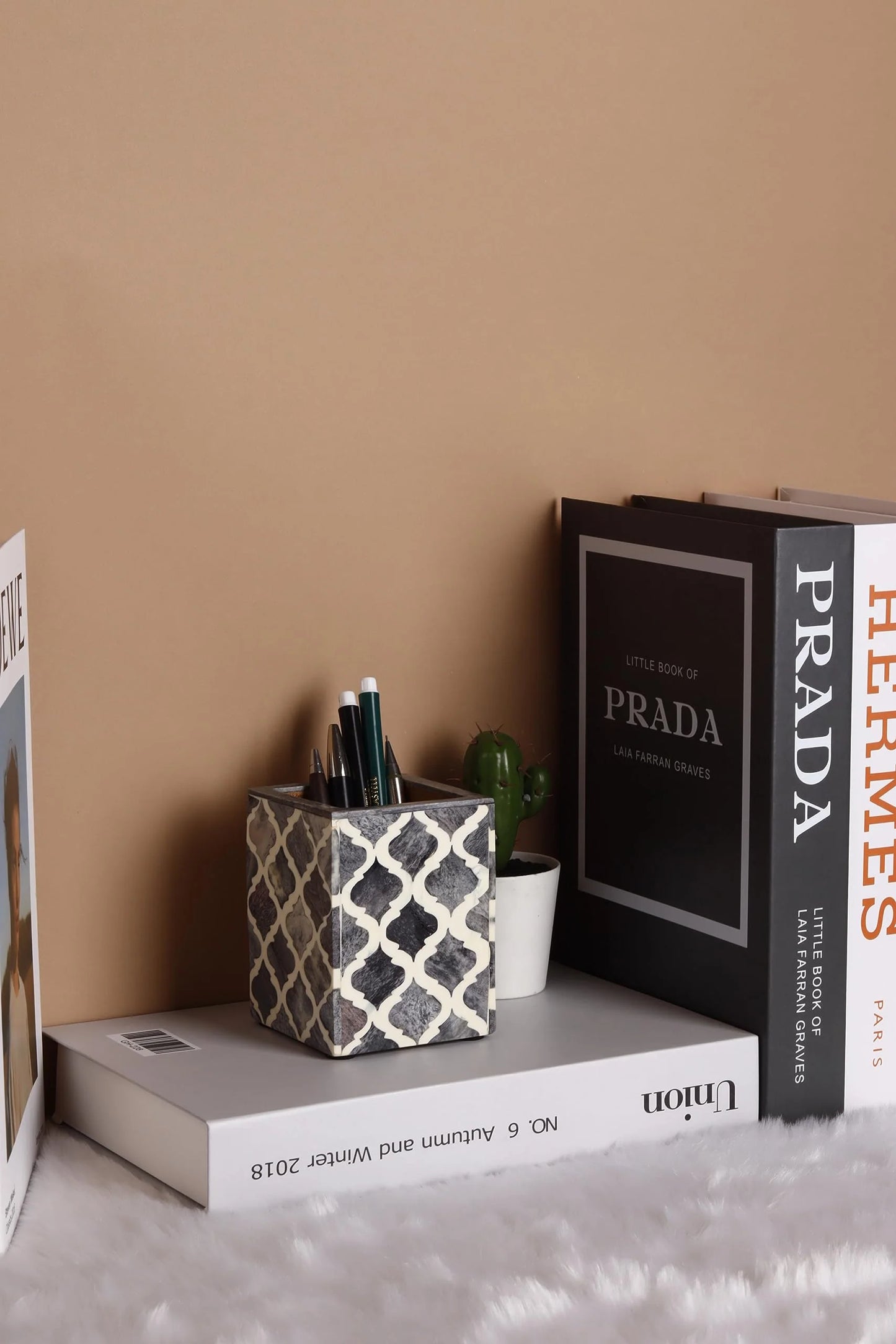 Handmade Bone Inlay Moroccan Pattern Pen & Pencil Holder Caddy Desk Cup, Penholder for Desk Pen Holder Unique Pencil Holder for Desk Modern - Hansa Handicraft