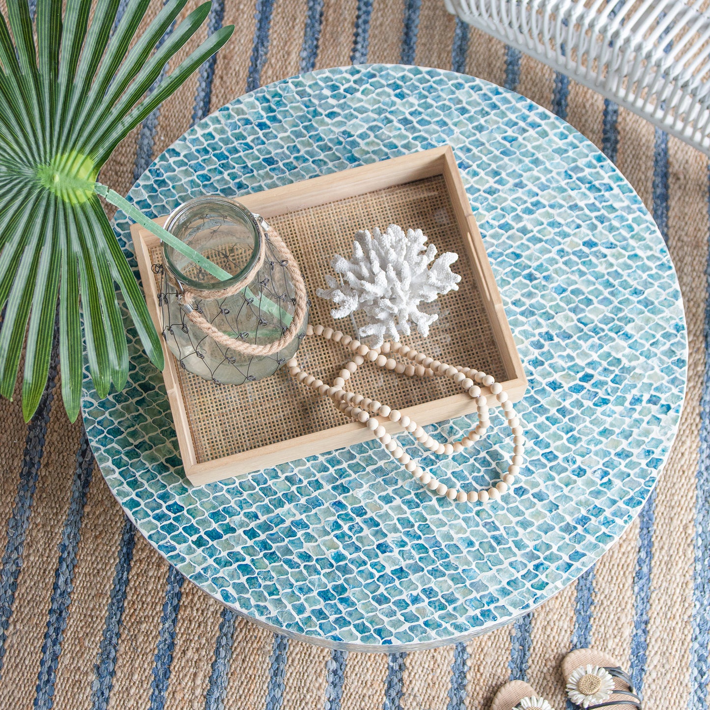 Bone Inlay Round Coffee Table for Home Mughal Pattern Centre Table by Hansa Handicraft - Hansa Handicraft