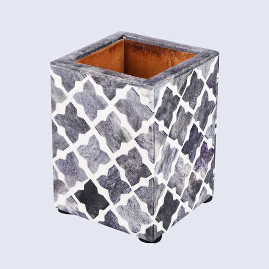 Handmade Bone Inlay Moroccan Quatrefoil Pattern Pen & Pencil Holder Caddy Desk Cup, Penholder for Desk Pen Holder Unique Pencil Holder for Desk Modern - Hansa Handicraft