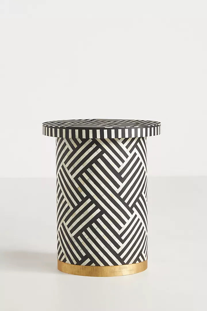 Bone Inlay Side Table| Optical Inlay Side Table - Hansa Handicraft