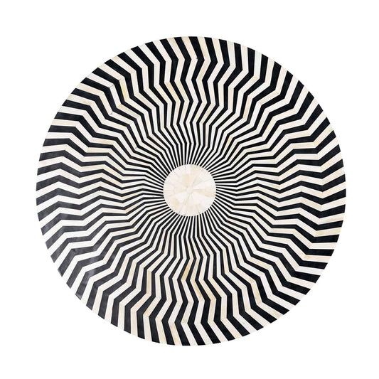 Bone Inlay Round Coffee Table for Living Room Centre Table Zig Zag Strip Pattern Minimalistic Modern Design by Hansa Handicraft - Hansa Handicraft
