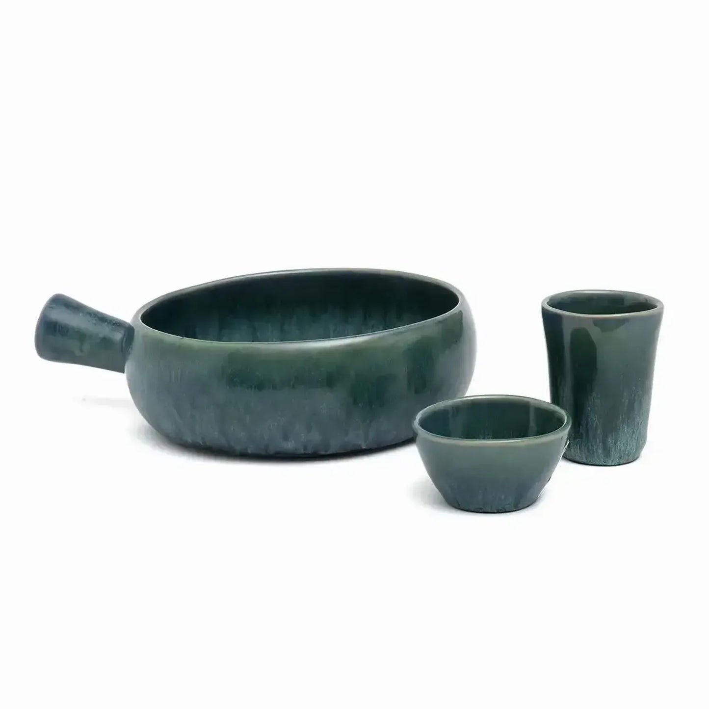AQUA CERAMIC CASSEROLE WITH HANDLE | SET OF 4