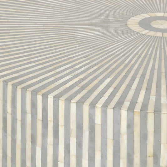 Bone Inlay Round Coffee Table for Home Centre Table Strip Pattern and Gray Base by Hansa Handicraft - Hansa Handicraft