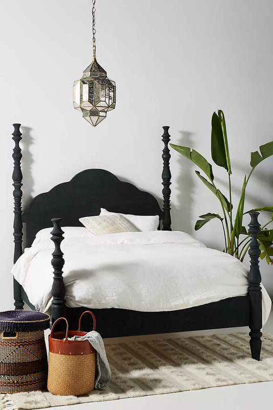 This is a Spindle Four-Poster Bed, featuring intricately turned posts and a classic yet bold design.-hansa handicraft - Hansa Handicraft
