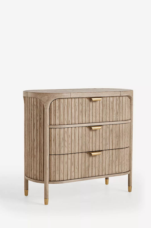 This is a stylish three-drawer dresser with a mid-century modern aesthetic.-HANSA HANDICRAFT - Hansa Handicraft