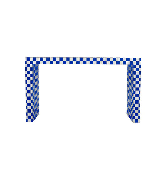Handmade Bone Inlay Console Table Blue and White Checkers Design | Unique Exotic Design for Entryway, Living Room, and Dining Room Decor - Hansa Handicraft