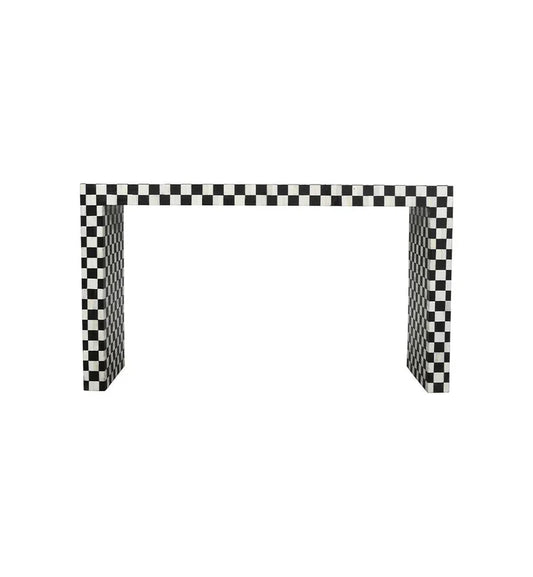 Handmade Bone Inlay Console Table Black and White Checkers Design | Unique Exotic Design for Entryway, Living Room, and Dining Room Decor - Hansa Handicraft