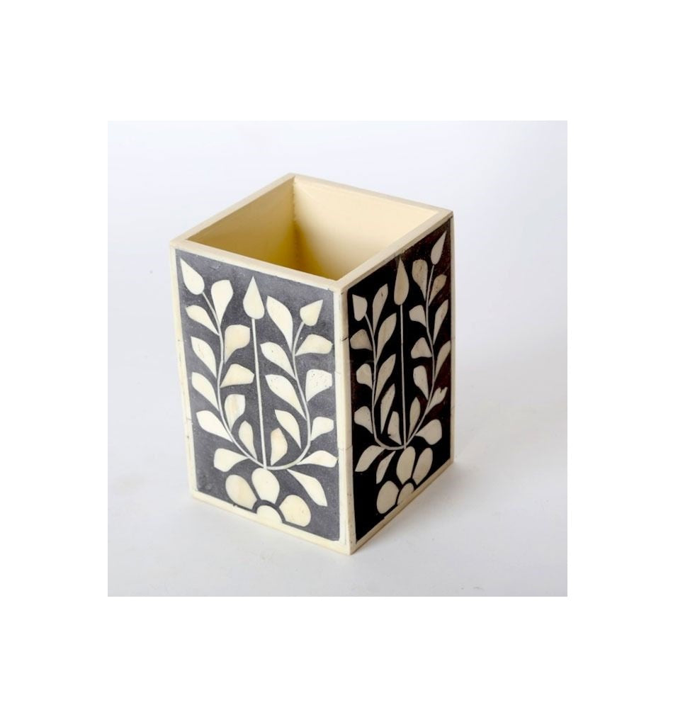 Handmade Bone Inlay Floral Pattern Pen & Pencil Holder Caddy Desk Cup, Penholder for Desk Pen Holder Unique Pencil Holder for Desk Modern - Hansa Handicraft