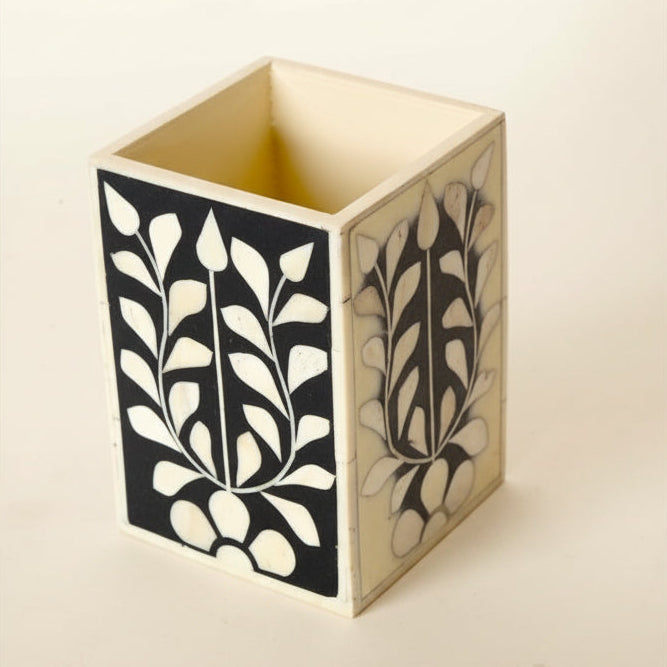 Handmade Bone Inlay Floral Pattern Pen & Pencil Holder Caddy Desk Cup, Penholder for Desk Pen Holder Unique Pencil Holder for Desk Modern - Hansa Handicraft