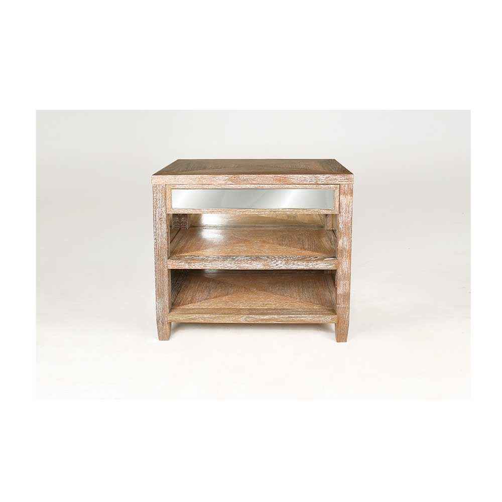 Cerused Style Mirrored Bedside Table