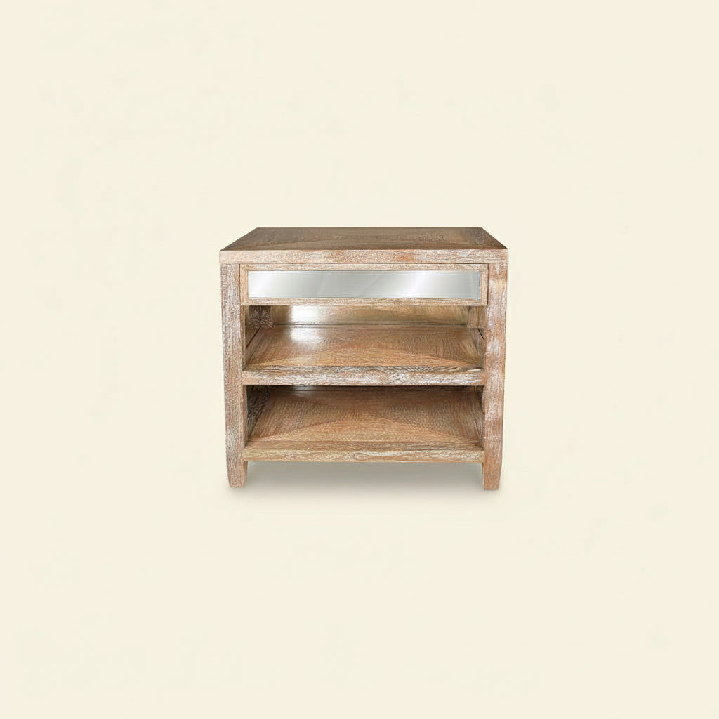 Cerused Style Mirrored Bedside Table