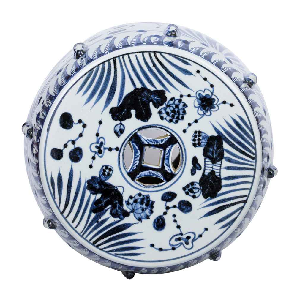 B&W Fish Porcelain Garden Stool