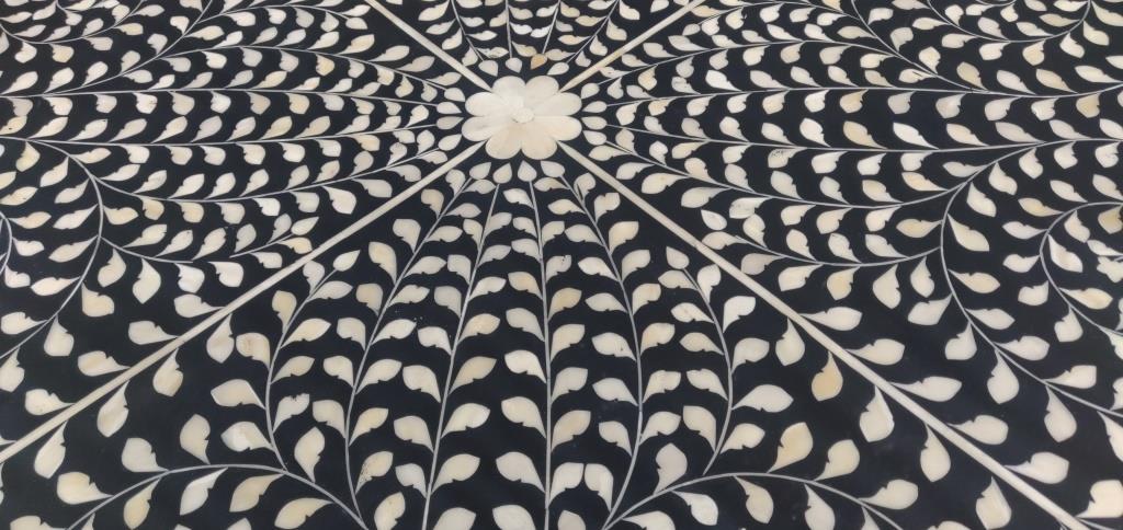 Bone Inlay Round Coffee Table for Home Centre Table Floral Pattern Silver Base by Hansa Handicraft - Hansa Handicraft