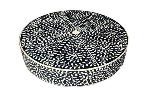 Bone Inlay Round Coffee Table for Home Centre Table Floral Pattern Silver Base by Hansa Handicraft - Hansa Handicraft